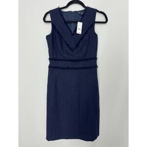 Brooks Brothers Navy Sleeveless Wool Sheath Dress. Size 2P